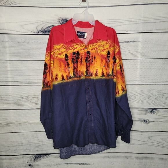 Vintage Wrangler 90s Forrest graphic pear snap western rodeo shirt xxl - Picture 1 of 5